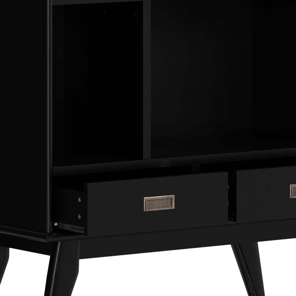 Simpli Home Draper SOLID HARDWOOD 64 inch x 35 inch Mid Century Modern Wide Bookcase and Storage Unit in Black