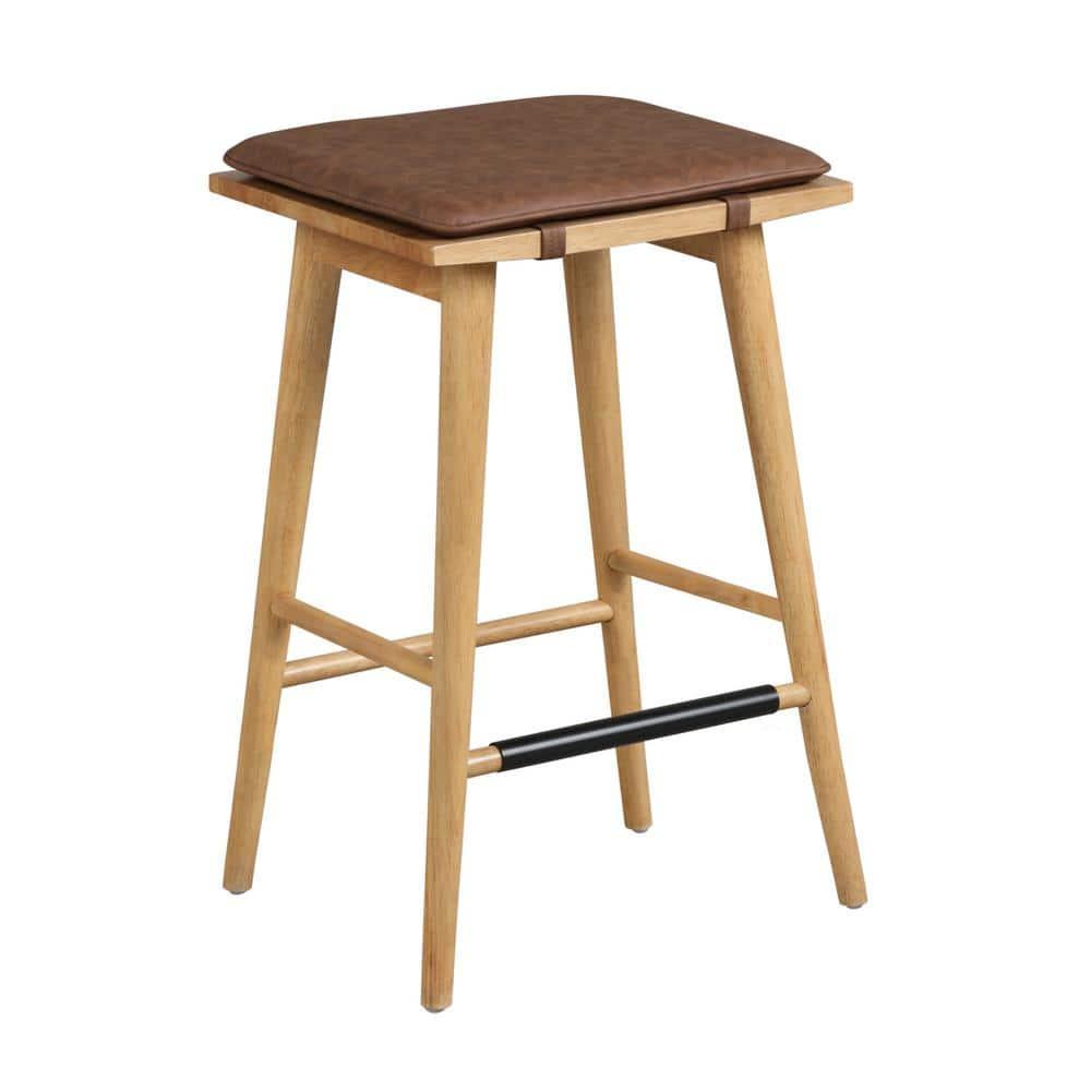 Nathan James Barker Wood Cushioned Counter Height Barstool Warm Pine/Chestnut: Upholstered Rectangle, 250lb Capacity