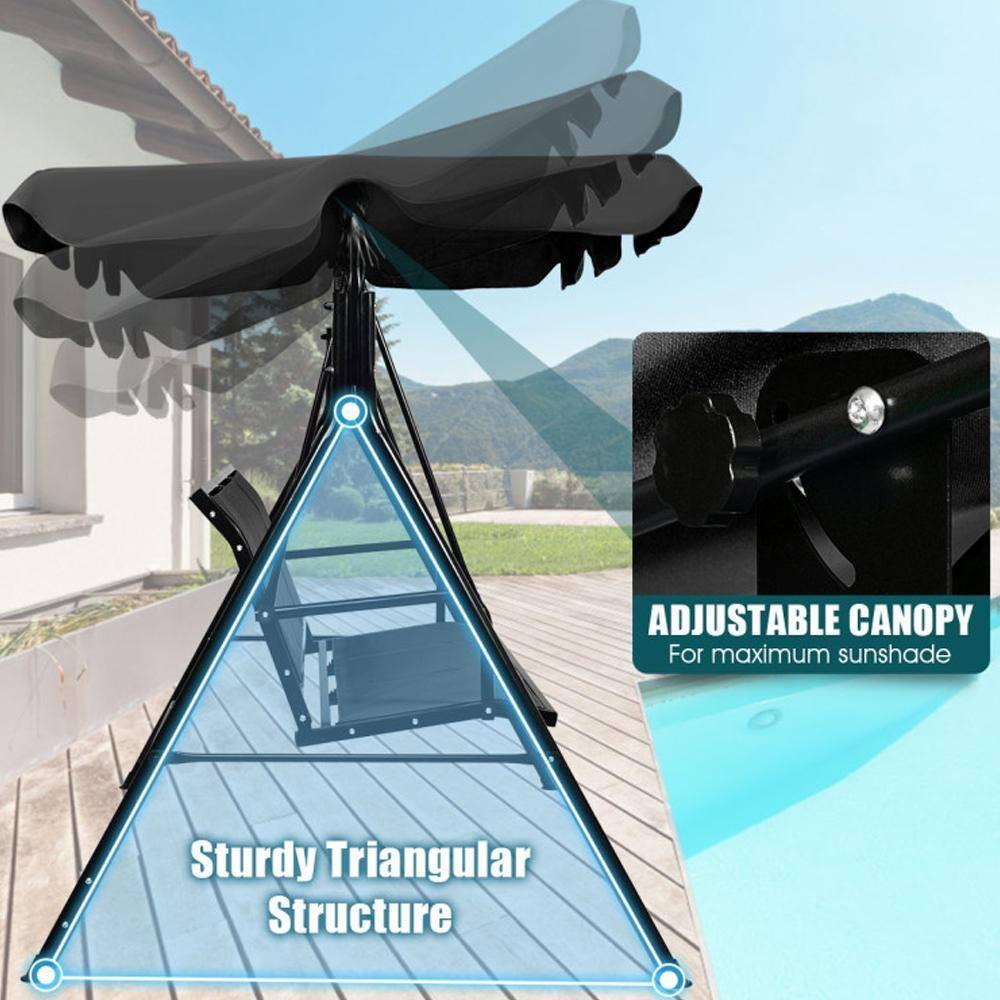Costway Outdoor Patio Swing Canopy 3 Person Canopy Swing Chair Patio Hammock Black