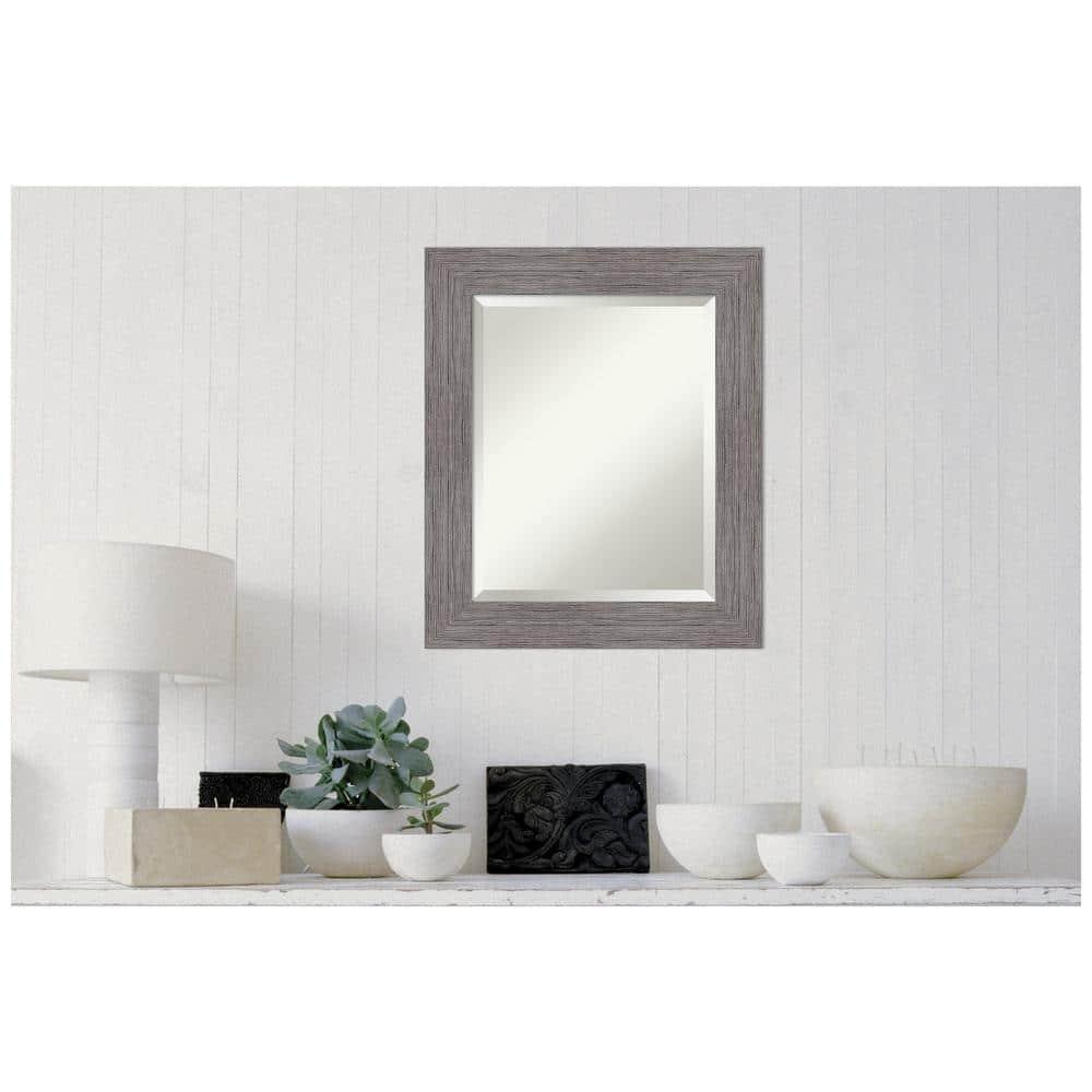 Amanti Art Grey Bathroom Mirror for Over Sink, 26x22 Pinstripe Plank Grey Rectangle Vanity Mirror, Small Country Rustic Frame, Hangs Horizonally and Vertically, Bathroom Wall Decor, Beveled Edge