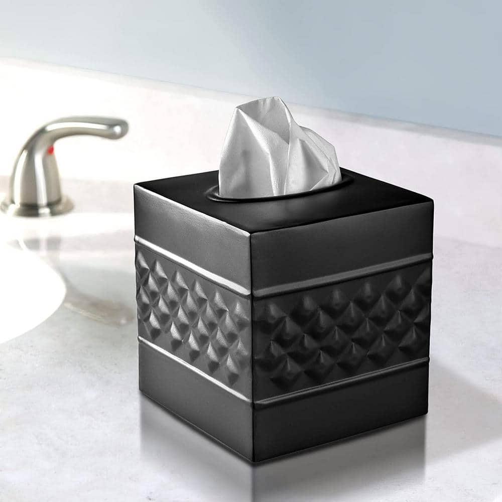 Monarch Abode Tissue Box Cover, Hand Hammered, Metal, Square Tissue Box Holder, Black