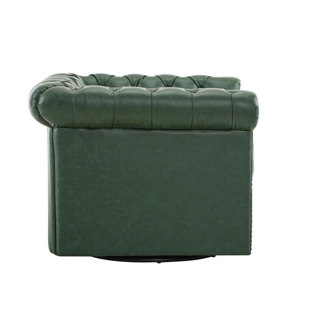 Christopher Knight Home Andrew Upholstered Button Tufted Swivel Club Chair with Roll Arms, Dark Green
