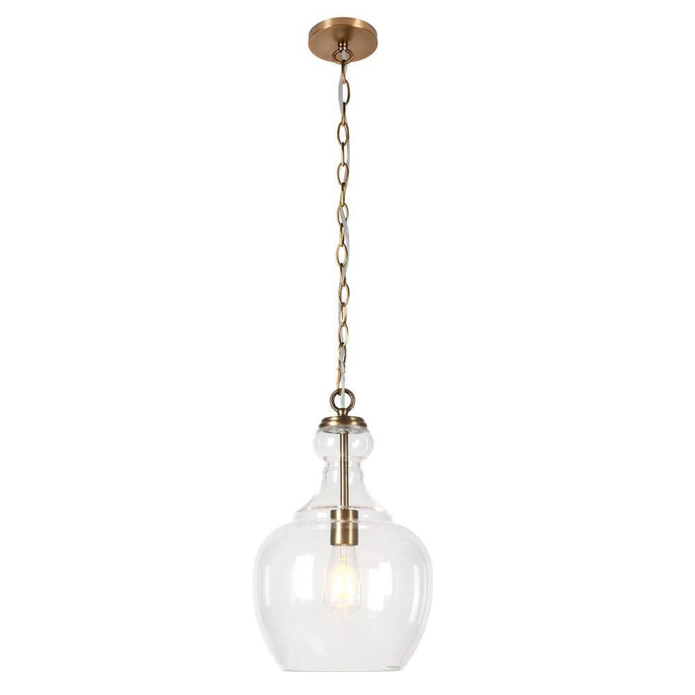Evelyn&Zoe 11" Brass Metal/Glass Pendant
