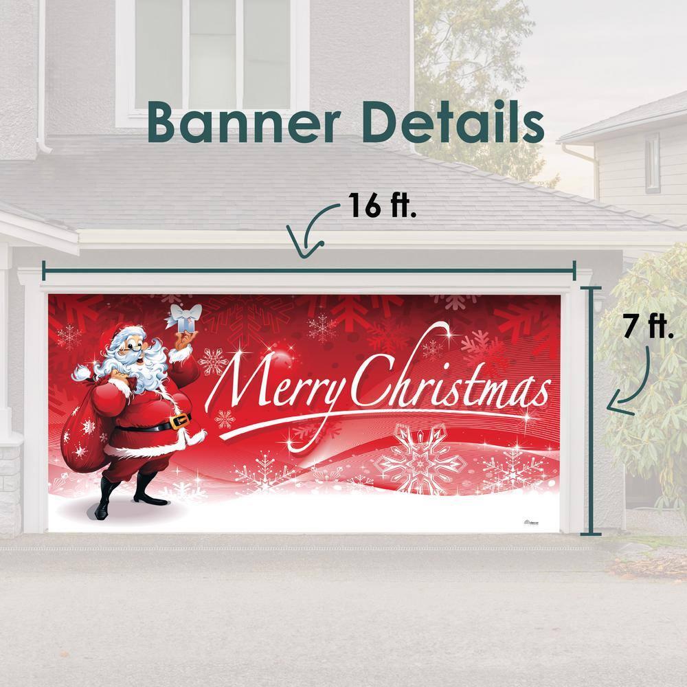Garage Door Banner Cover 7 x 16 ft, Merry Christmas Santa Claus Carring Gifts Christmas Garage Door Decorations Holiday Christmas Backdrop Decor for Winter New Year Xmas Party