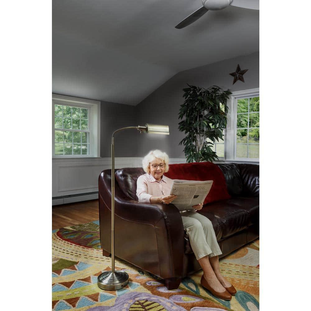 Daylight24 56” 1-Light Antique Brass Cordless Floor Lamp with Adjustable Gooseneck