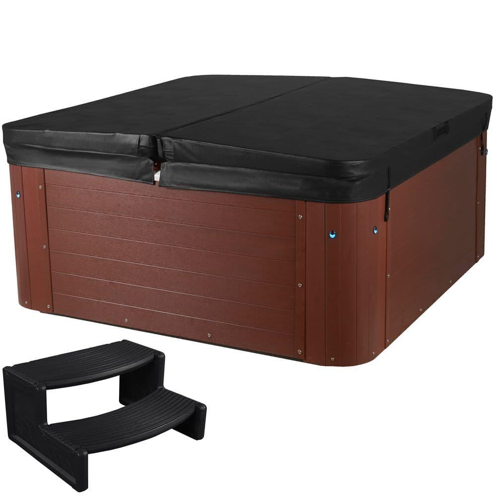 Amplified 6-Person 100-Jet Double-Lounger Hot Tub Spa with Bluetooth Stereo, 3 Pumps, LED Lighting, Stainless Steel Heater and Ozonator, Insulated Cover and Steps Included