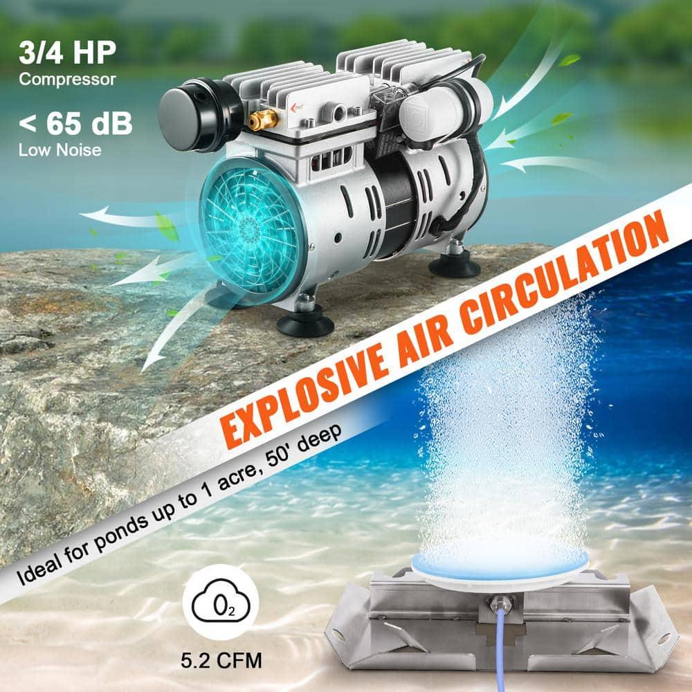 VEVOR 3/4 HP Silver Metal Pond Aerator Kit with Blue Tubing
