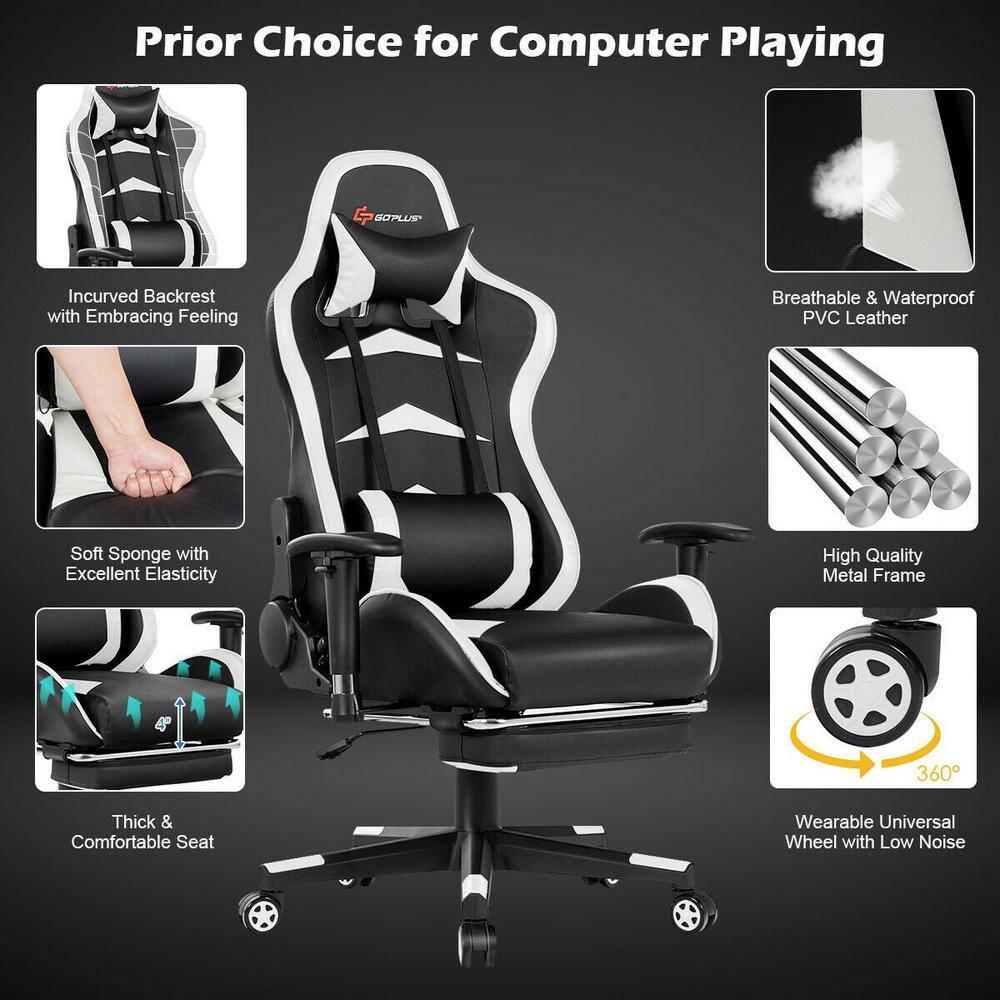 Costway Massage Gaming Chair Reclining Swivel Racing Office Chair with Footrest White