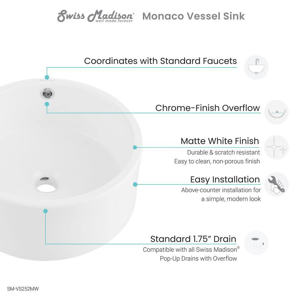 Monaco Round Ceramic Bathroom Vessel Sink