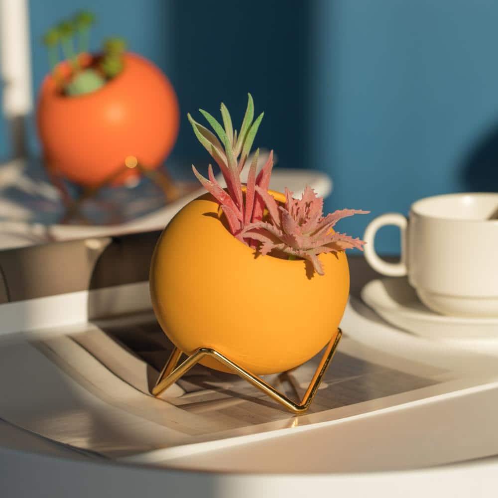 Fabulaxe Small Modern Ceramic Flower Vase for Living Room, Home Office Table, Dining Room and Entryway, Yellow