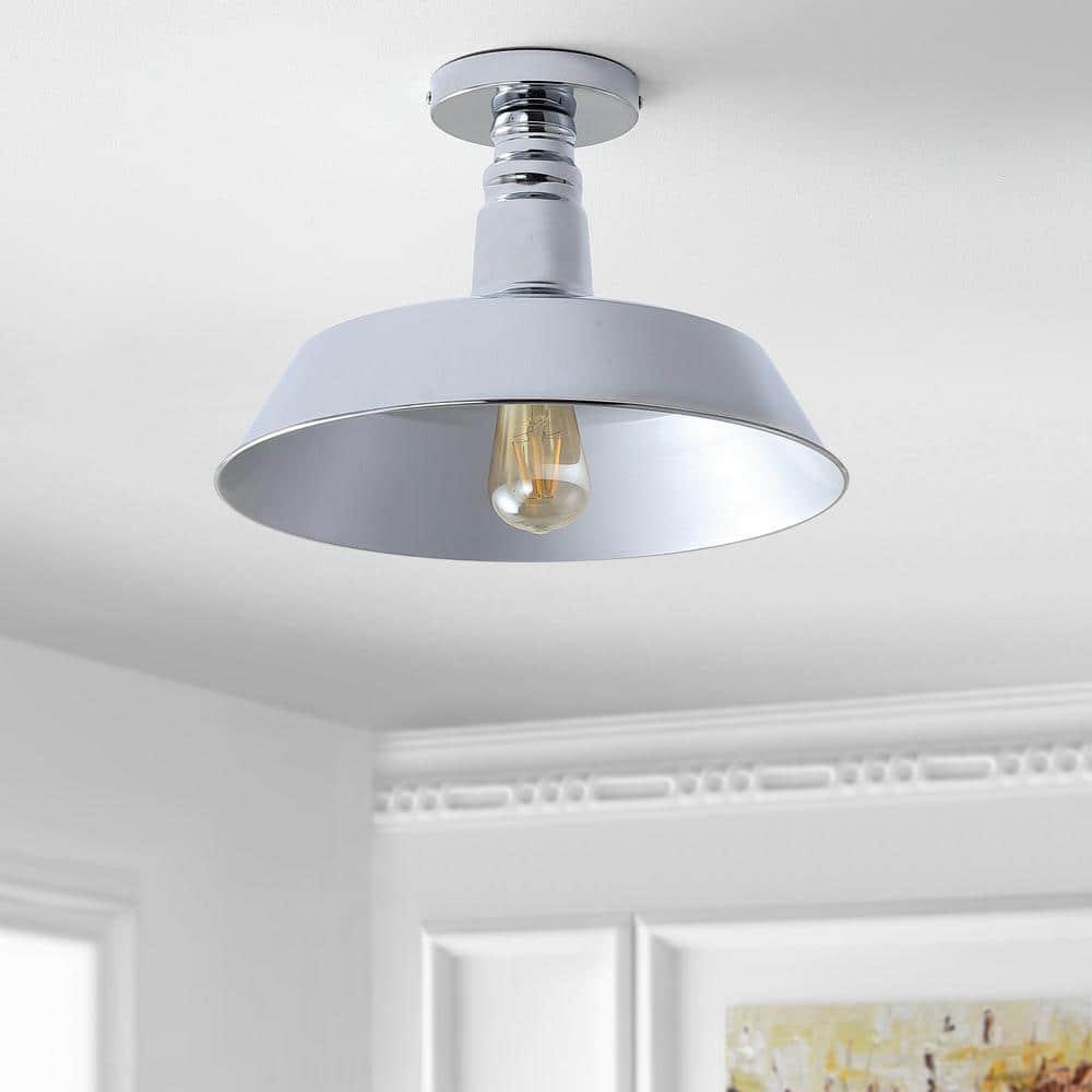 JONATHAN Y JYL9516B Cassidy 14" Metal LED Semi-Flush Mount, 2700K, Farmhouse, Rustic, Industrial, Coastal, Cottage, Transitional, Scandinavian, Dining Room, Kitchen, Foyer, Hallway, Chrome