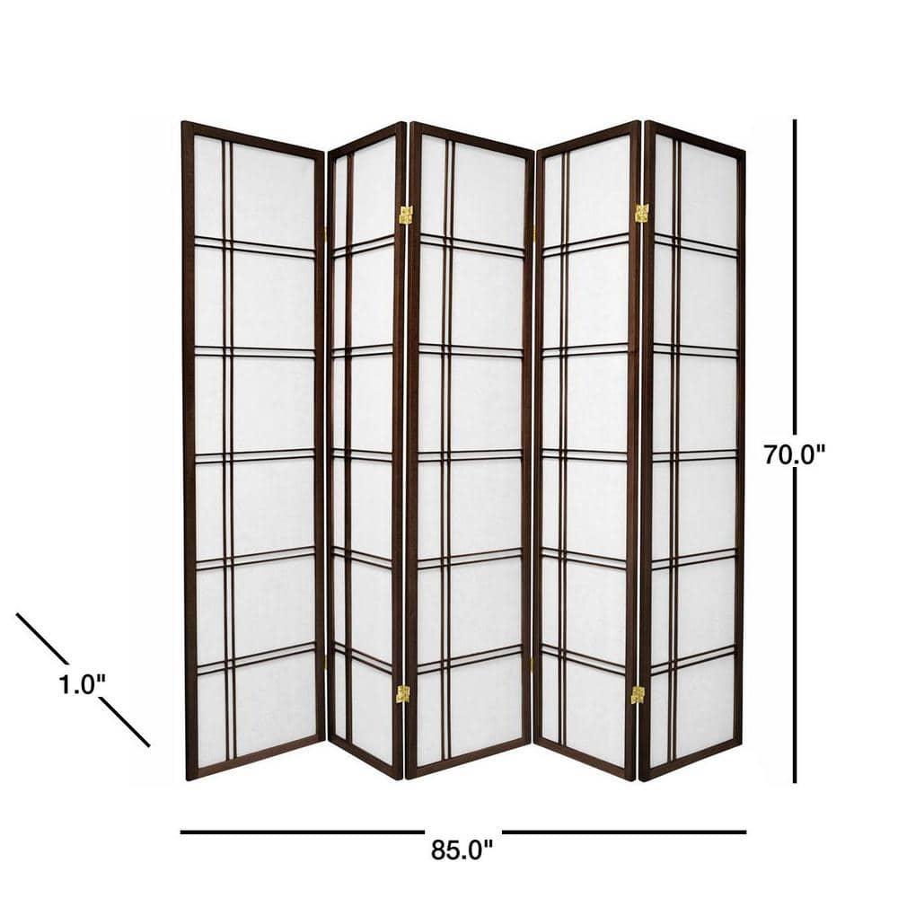 6 ft. Tall Double Cross Shoji Screen - Walnut (5 Panels)
