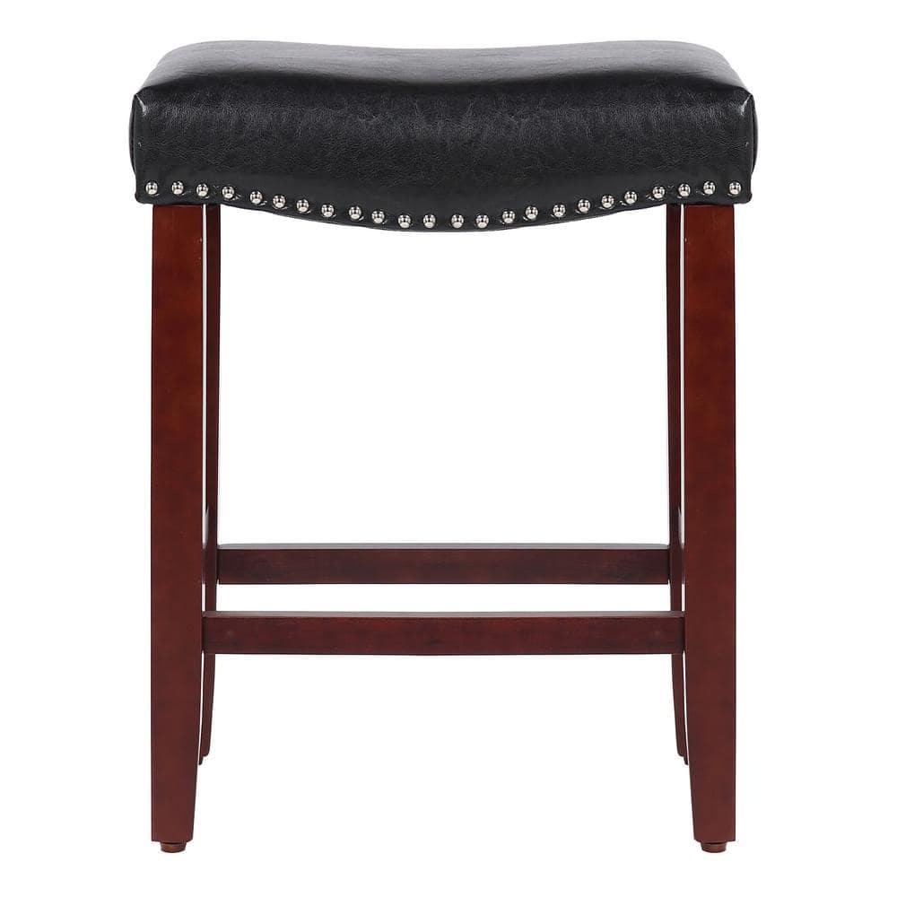 Polytrends Jameson Upholstered Polyester Cherry 24 Inch Counter Stool Cherry/Black Wood Wood Footrest Leather Modern & Contemporary