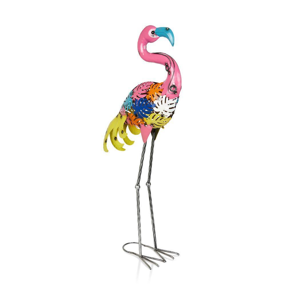 Alpine Corporation Metal Colorful Flamingo with Leaves Decor