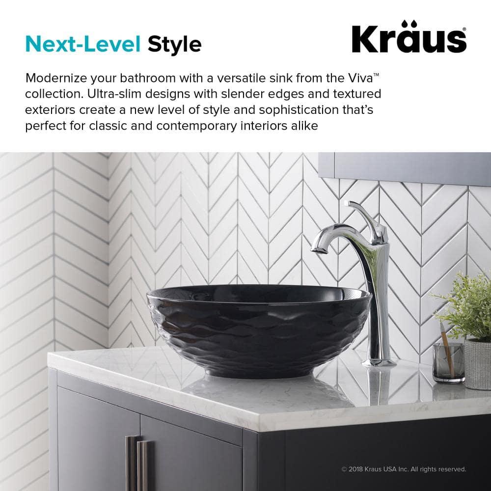 KRAUS Viva Thin Porcelain Ceramic Vessel Bathroom Sink with Pop-Up Drain