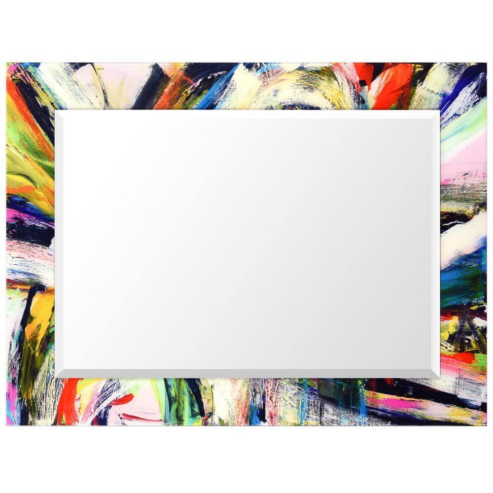 Empire Art Direct Rock Star Rectangular Beveled Mirror on Free Floating Printed Tempered Art Glass, 40" x 30" x 0.4" each, Ready to Hang
