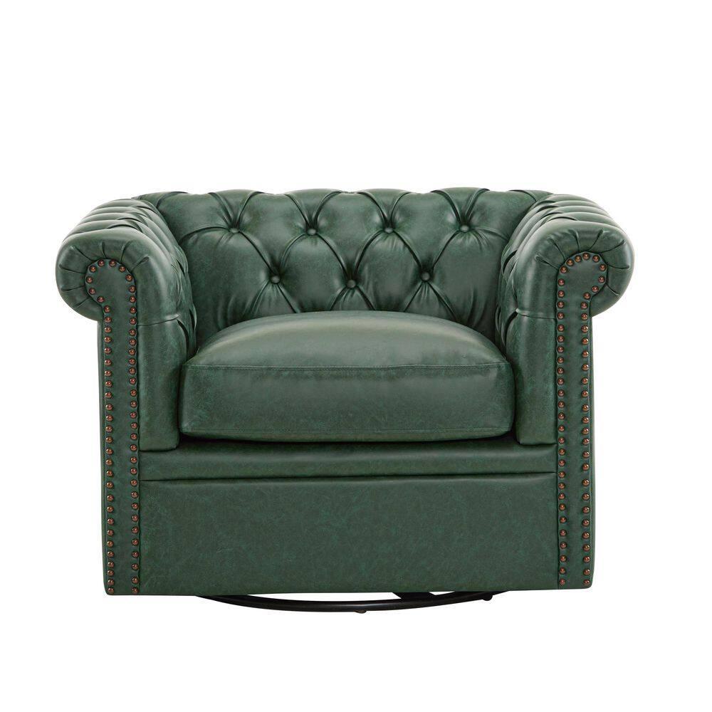 Christopher Knight Home Andrew Upholstered Button Tufted Swivel Club Chair with Roll Arms, Dark Green