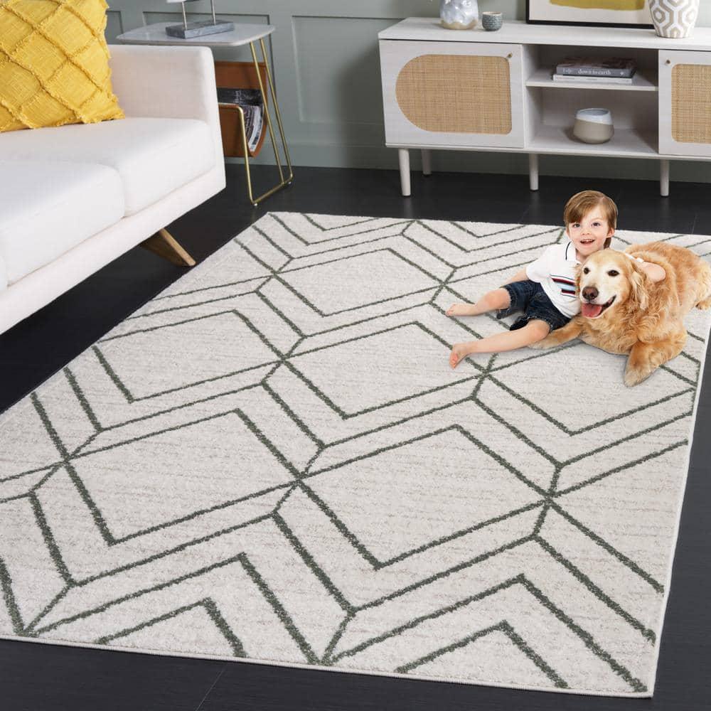 SAFAVIEH Adirondack Caitriona Geometric Area Rug, Ivory/Dark Green, 5'1" x 7'6"