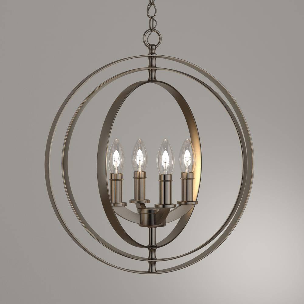 Progress Lighting Equinox 4-Light Foyer Pendant, Steel, Burnished Silver, No Shade