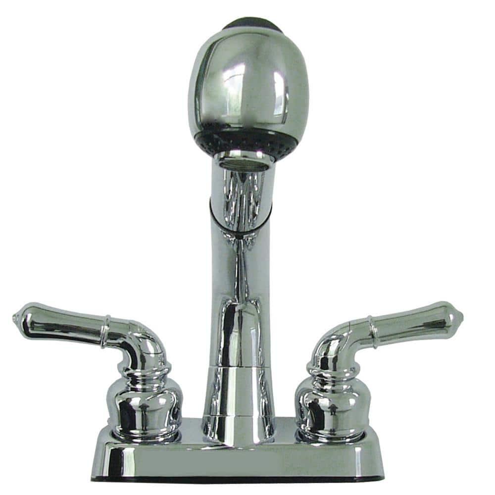 White Stone Freestanding Laundry Sink with Chrome Faucet