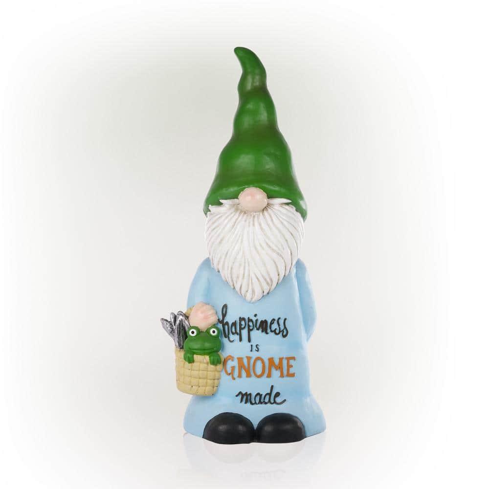 24" Magnesium Oxide "Happiness is Gnome Made" Indoor/Outdoor Garden Gnome Statue Green/Blue - Alpine Corporation