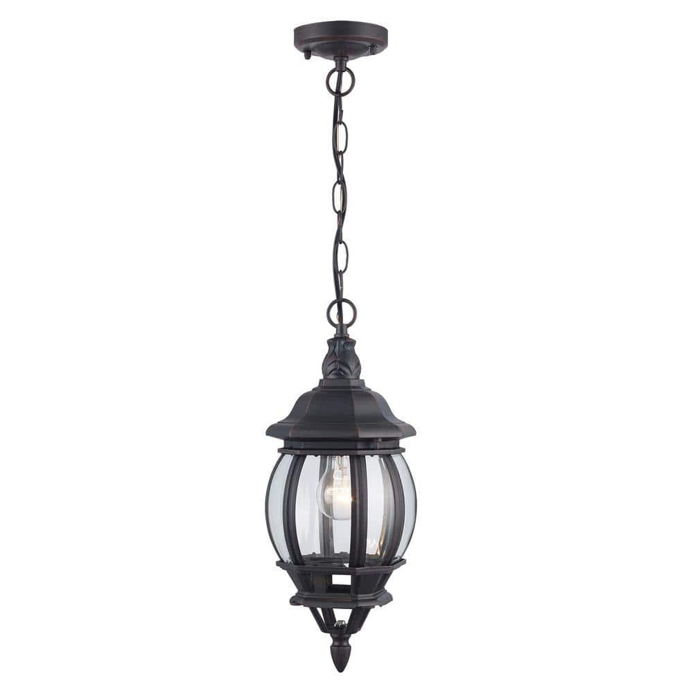 Parsons 1-Light Rust Hanging Outdoor Pendant Light Fixture with Clear Glass