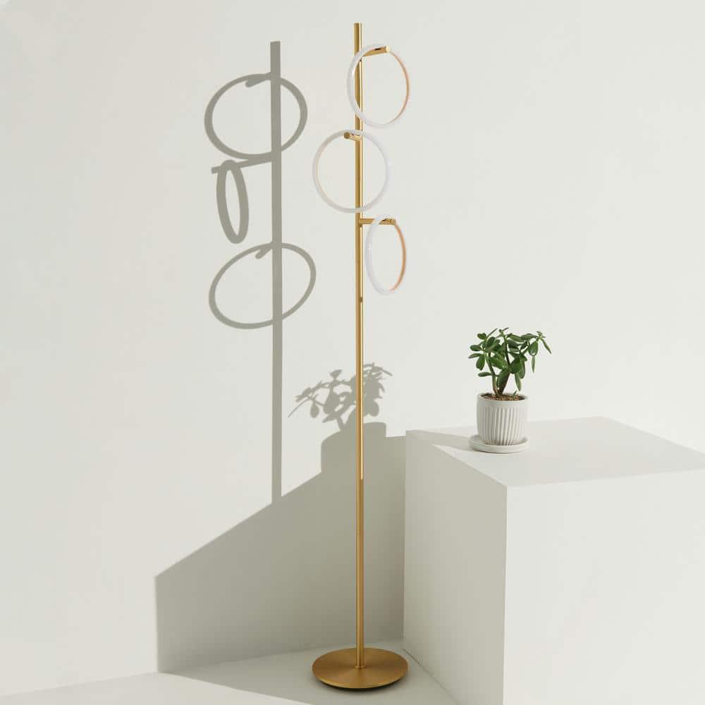 Brightech Saturn 66" Modern LED Floor Lamp with 3 Removable Ring Lights and Gold Finish, 3-Way Dimming