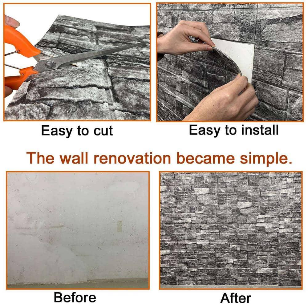 Yutianli 20PSC 3D Wall Panels Peel and Stick Faux Brick Wall Panels Self-Adhesive 3D Brick Wallpaper Foam Stone Wall Panel