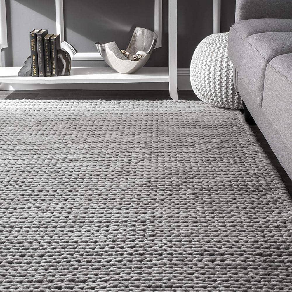 nuLOOM Penelope Braided Wool Area Rug, 5' x 8', Light Gray