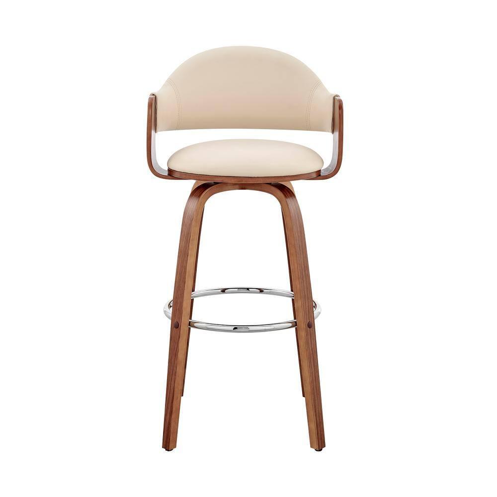 Armen Living 26" Daxton Counter Height Barstool with Cream Faux Leather Seat Walnut Finish Frame: Swivel, Footrest, Upholstered