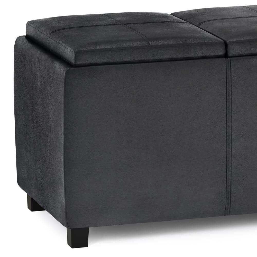 Simpli Home Avalon 42"W Upholstered Storage Ottoman with 3 Flip-Over Serving Trays