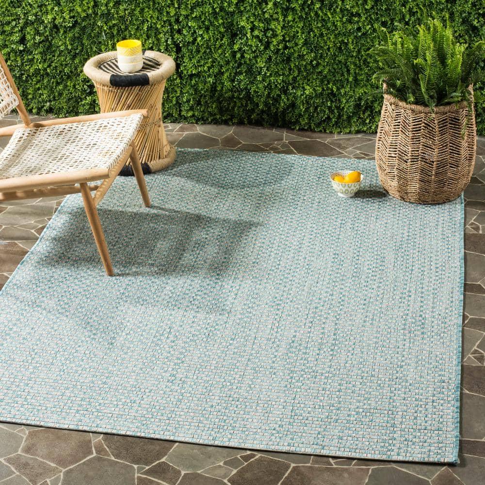 SAFAVIEH Courtyard Blair Checkered Indoor/Outdoor Area Rug, Light Blue/Light Grey, 5'3" x 7'7"