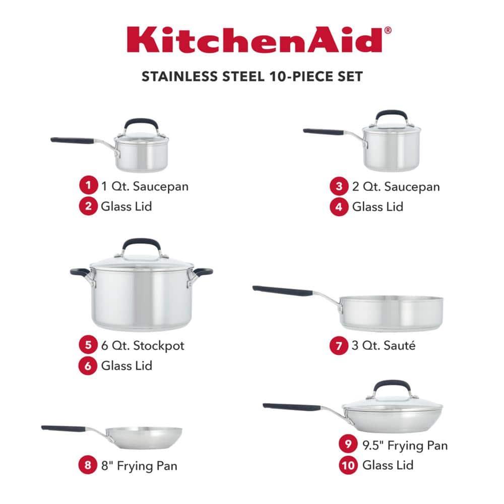 KitchenAid® KitchenAid® Brushed Stainless Steel Cookware Pots and Pans Set, 10 Piece