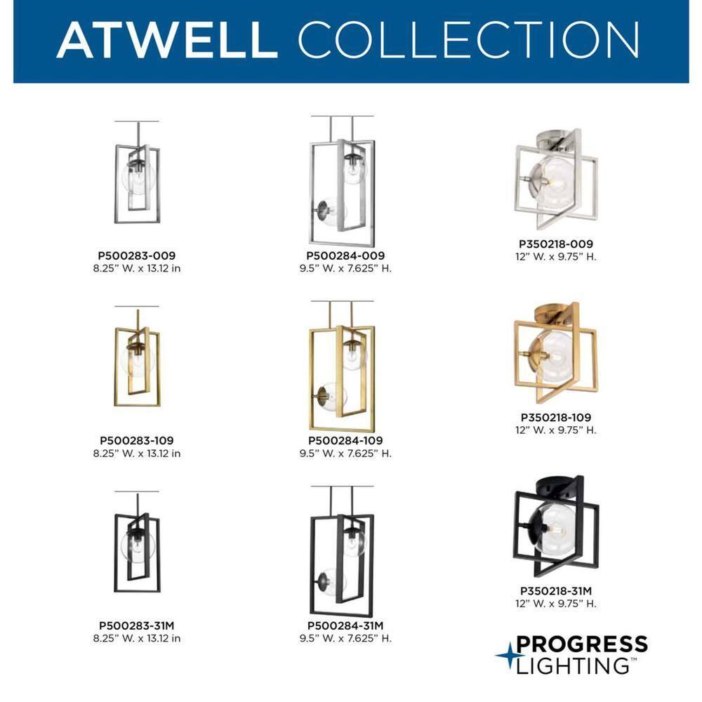 Progress Lighting Atwell 1-Light Pendant, Brushed Nickel, Clear Globe Shade