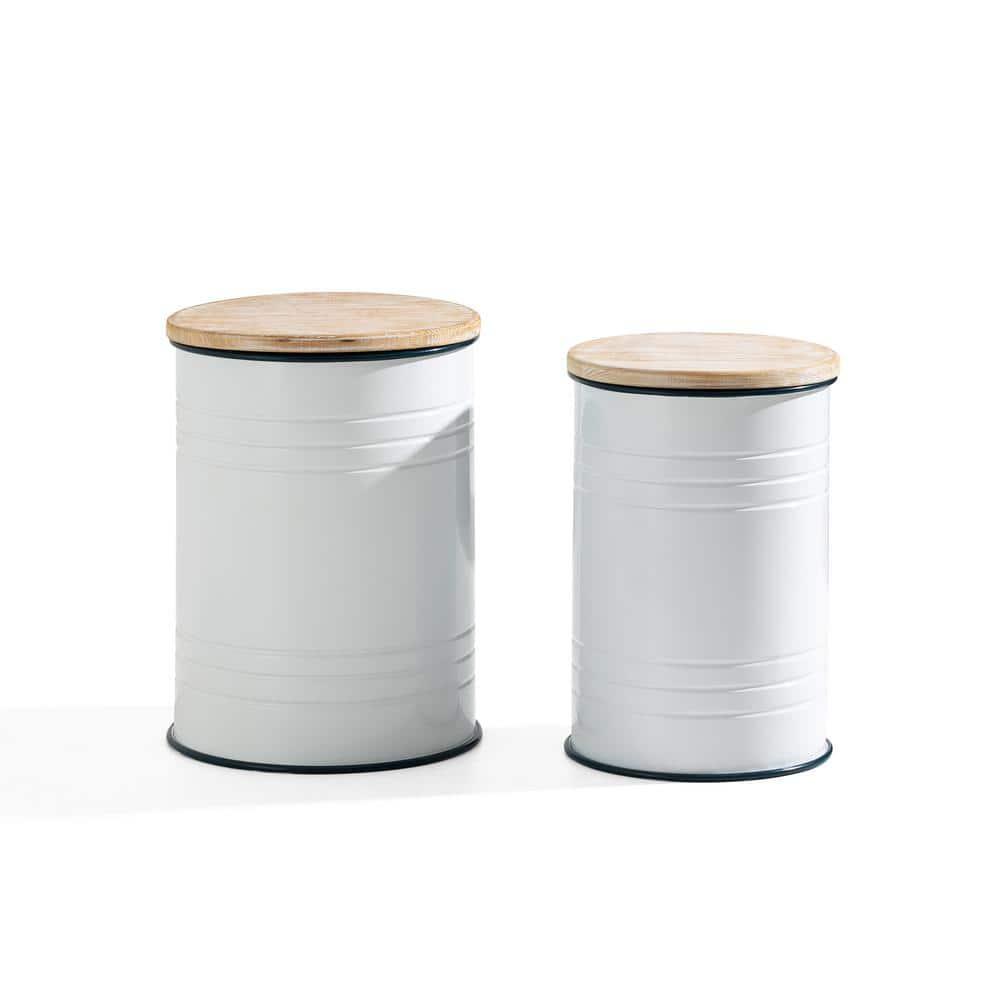 White Metal and Wood Farmhouse Storage Accent Stools, Set of 2