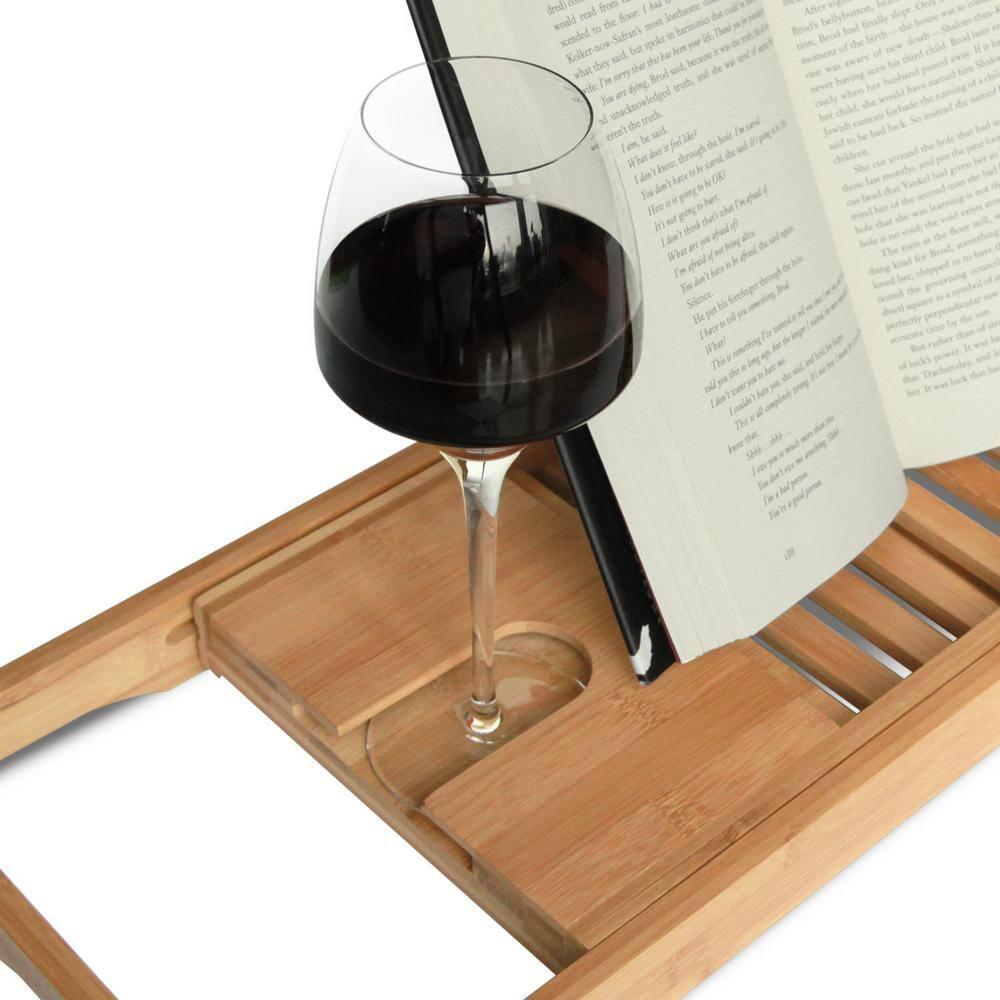 ToiletTree Products Bamboo Bathtub Caddy with Extending Sides and Adjustable Book Holder