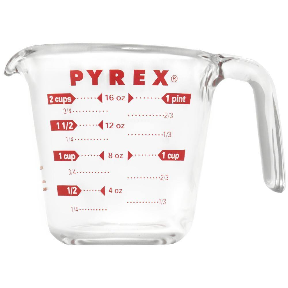 Pyrex Glass Measuring Cup, includes 2-Cup Measuring Cup with Red Graphics