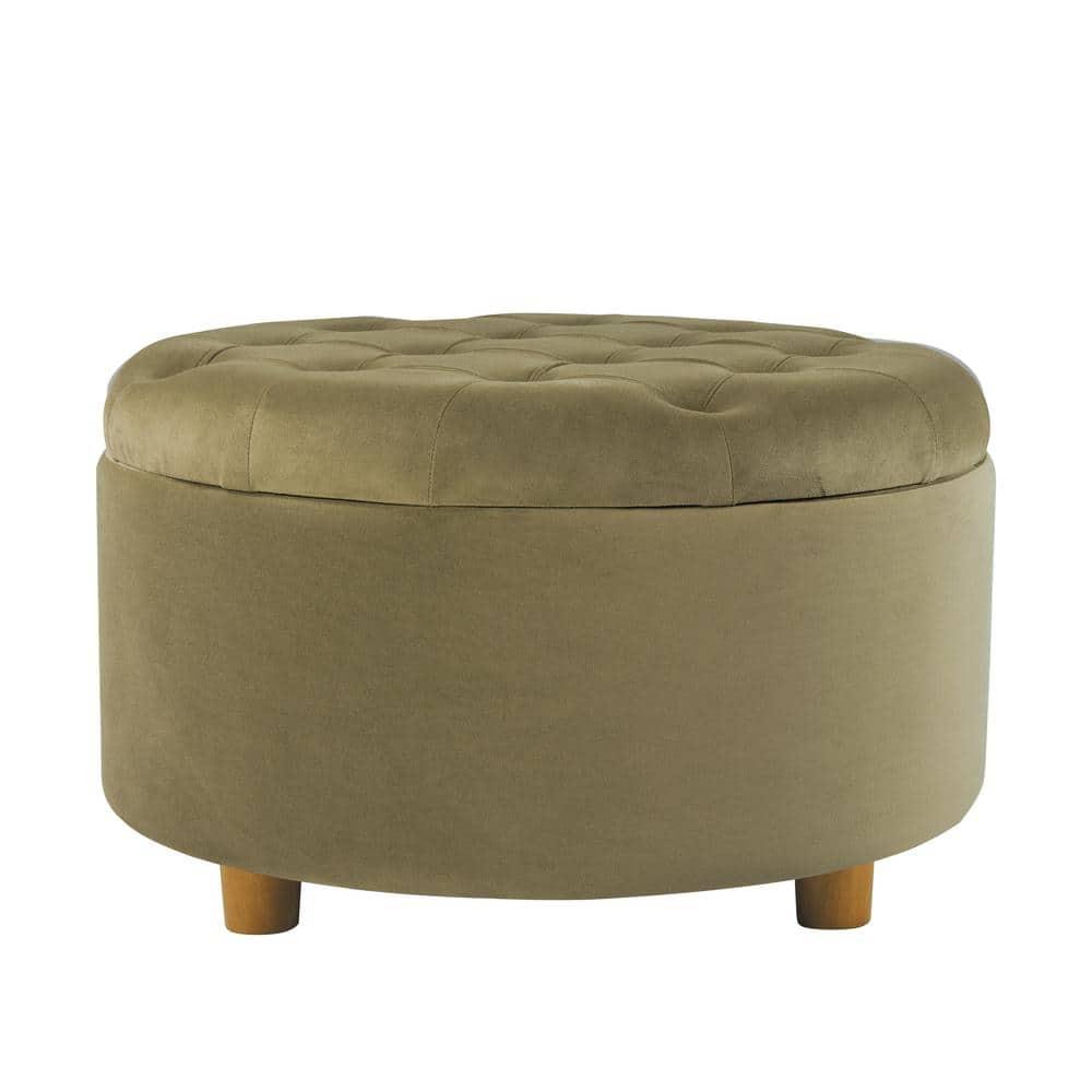Tufted Round Storage Ottoman Light Sage Green Velvet - HomePop