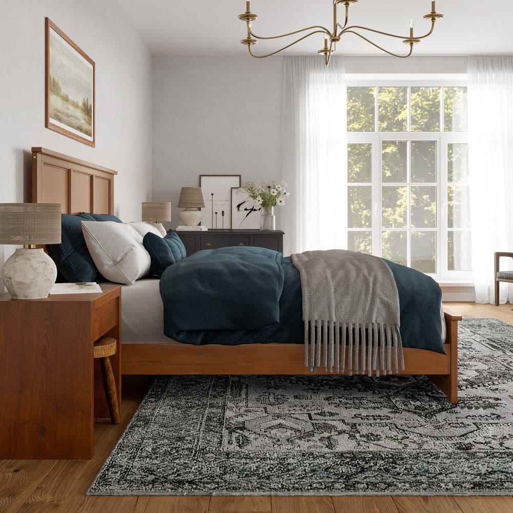 AFI Charlotte King Wood Low Profile Platform Bed with Matching Footboard, Light Toffee