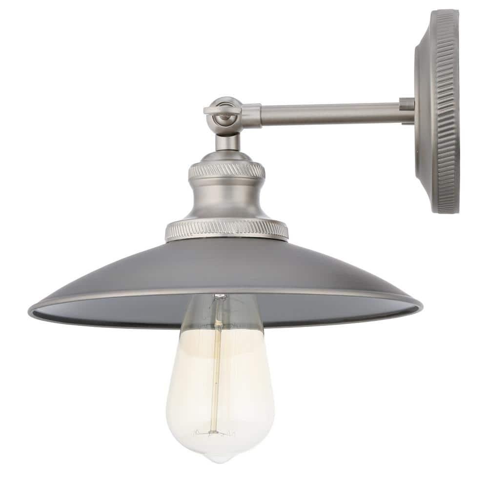 Progress Lighting Archives 1-Light Adjustable Swivel Wall Sconce, Antique Nickel, Natural Brass Accents, Shade Included