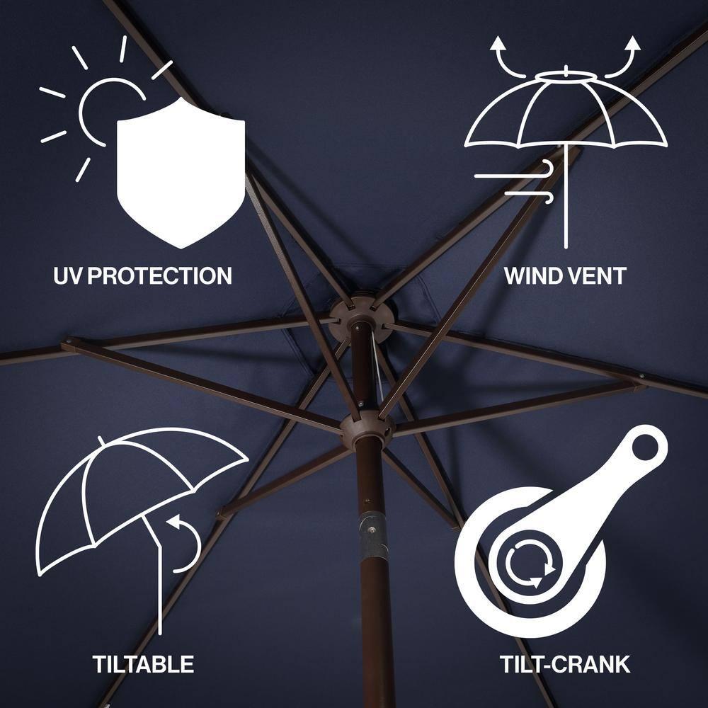 Arlmont & Co. Teretha 9 ft. Classic Cottage Tassel Market Patio Umbrella with Auto-Tilt, Crank, and UV Protection