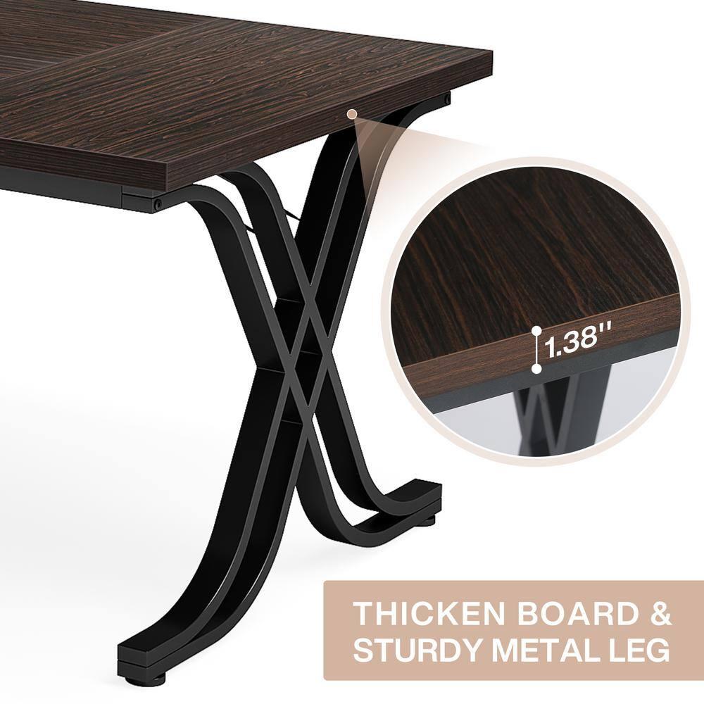Tribesigns 63 Inch Executive Desk, Large Office Computer Desk with Thick Wooden Tabletop and Metal Frame, Modern Simple Workstation Writing Table Study Desk for Home Office, Walnut Brown