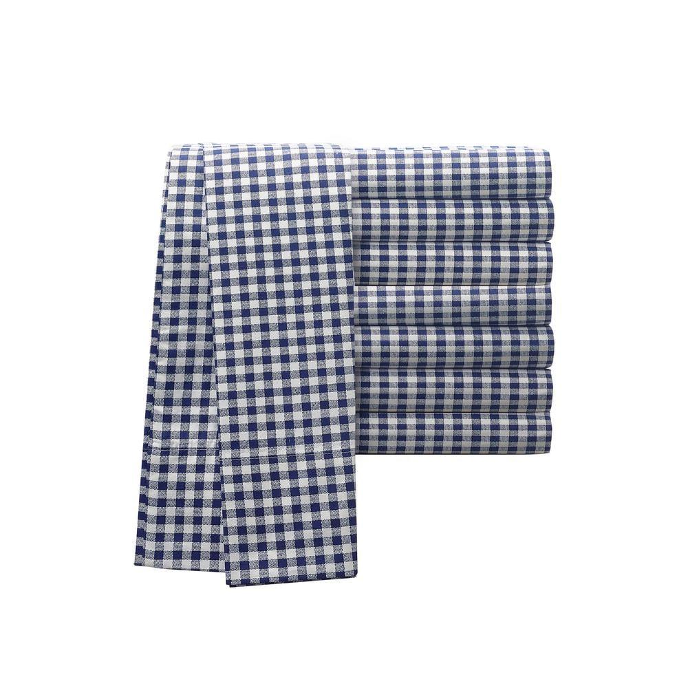 Laurel & Mayfair King Gingham Print Sheet Set Navy