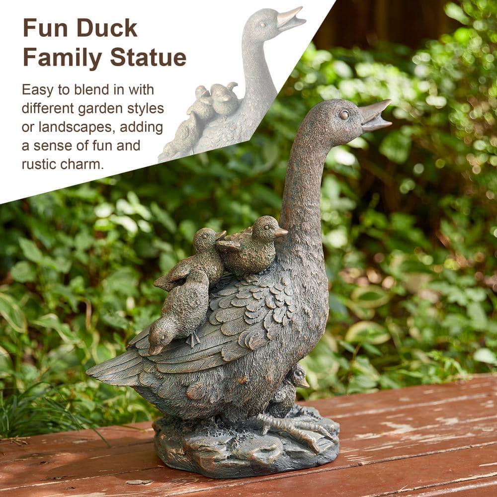 15" Aged Bronze Duck Family Garden Statue