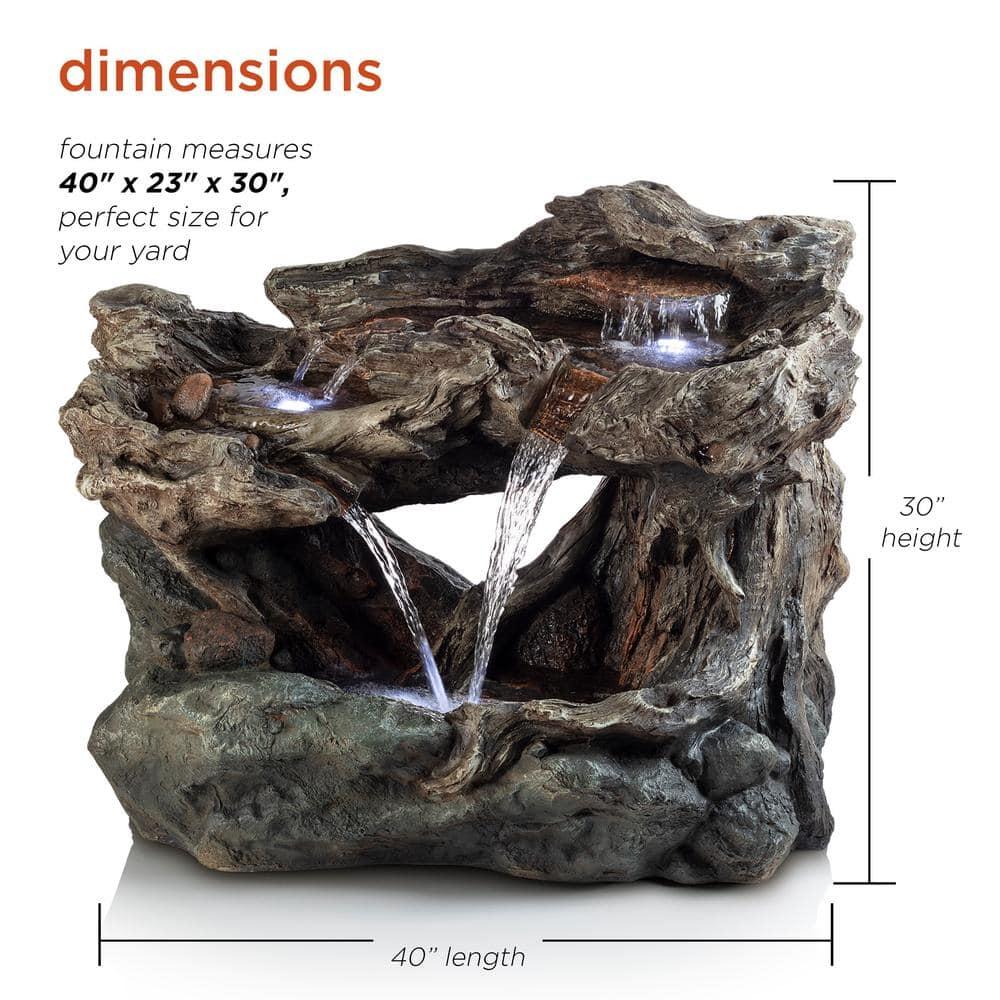 Alpine Corporation 40" x 23" x 30" Outdoor Polystone Light-Up Rainforest Plug-In Fountain, Brown