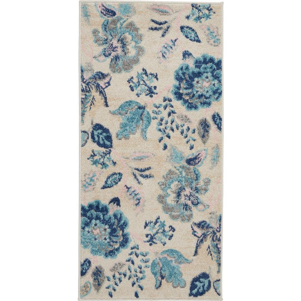 Nourison Tranquil 2' X 4' Ivory/Light Blue Area Rug French Country Eclectic Floral by Nourison