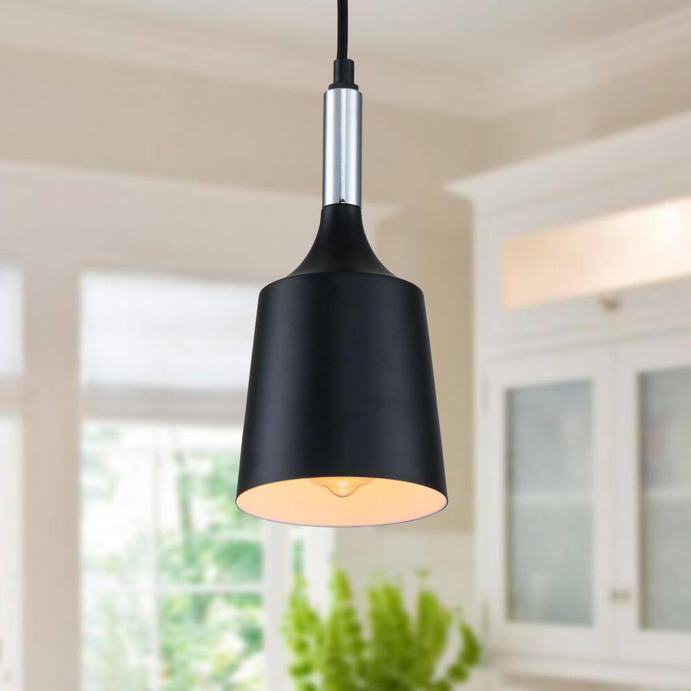 C Cattleya  1-Light Black and White Pendant Light with Chrome Accents