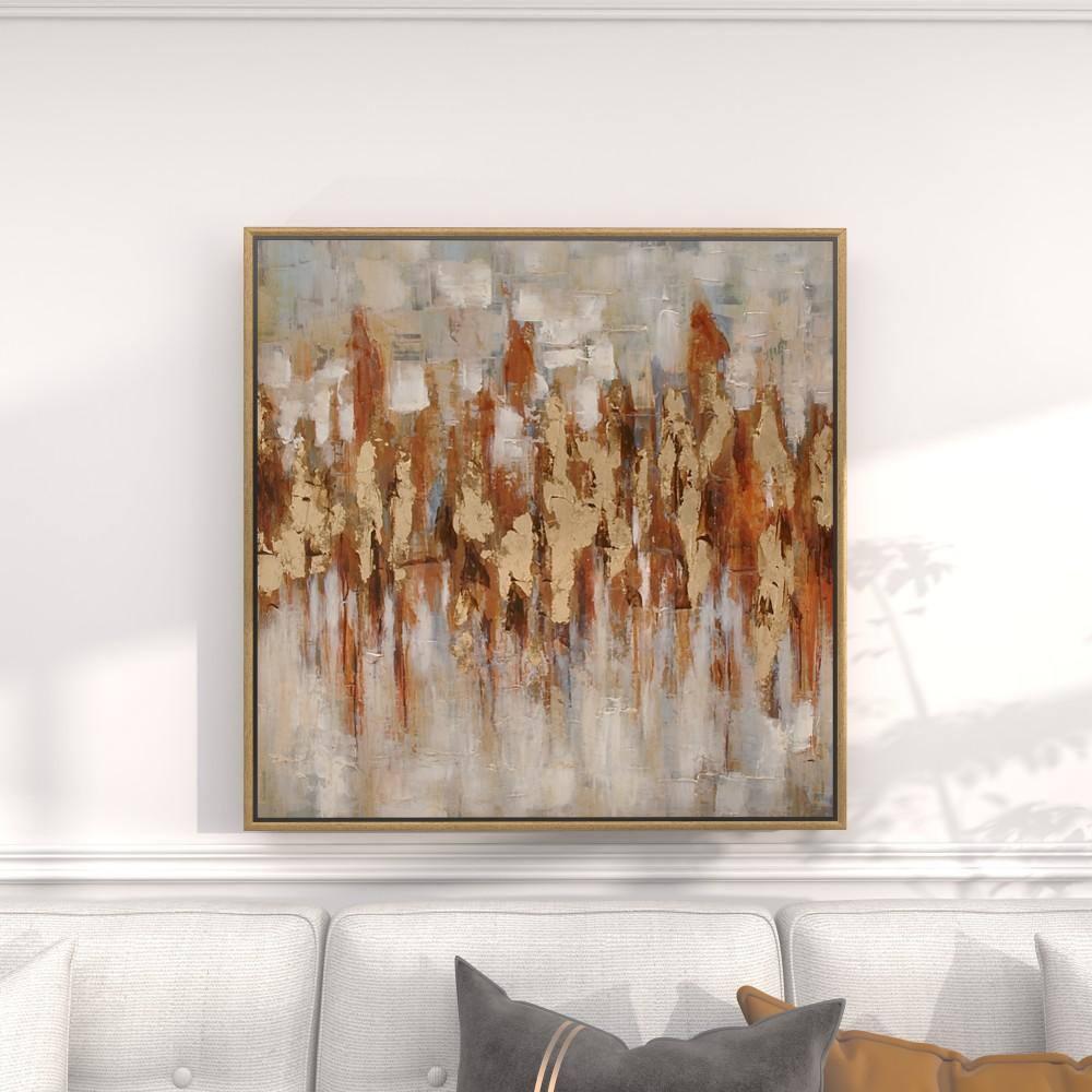 Canvas Abstract Framed Wall Art with Gold Frame Gold - Olivia & May: Elegant Decor, Vertical Orientation, Sawtooth Hanging