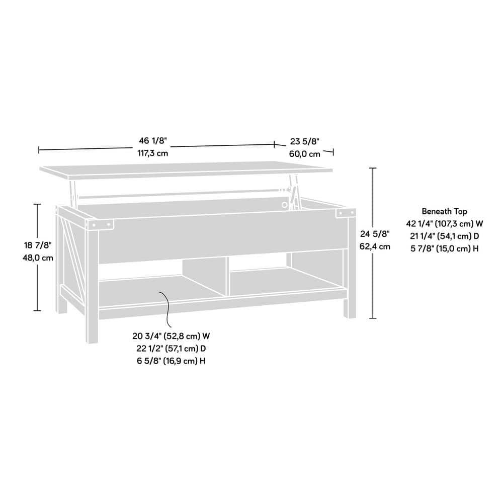 Bridge Acre Rustic Farmhouse Lift Top Coffee Table Mystic Oak - Sauder: Rectangle Table for Living Room, Spot Clean