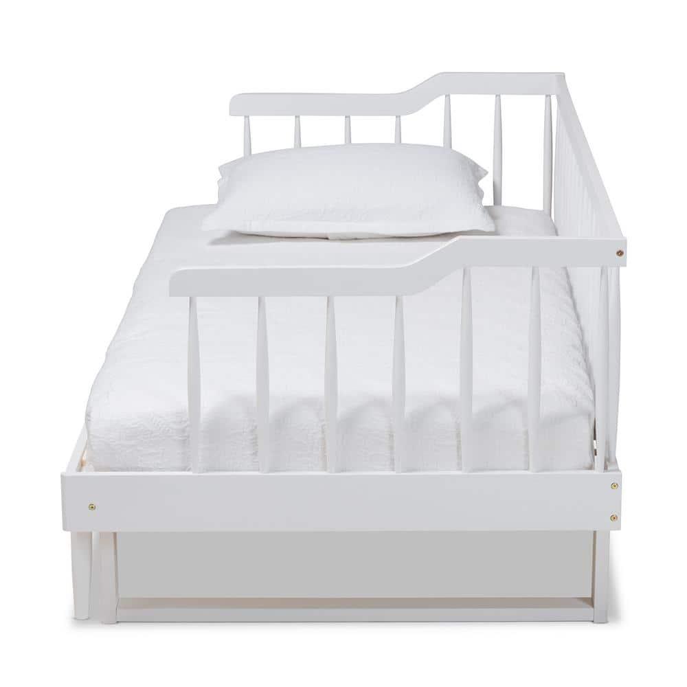 Baxton Studio Twin to King Muriel Expandable Spindle Daybed White : Contemporary Style, No Box Spring Needed